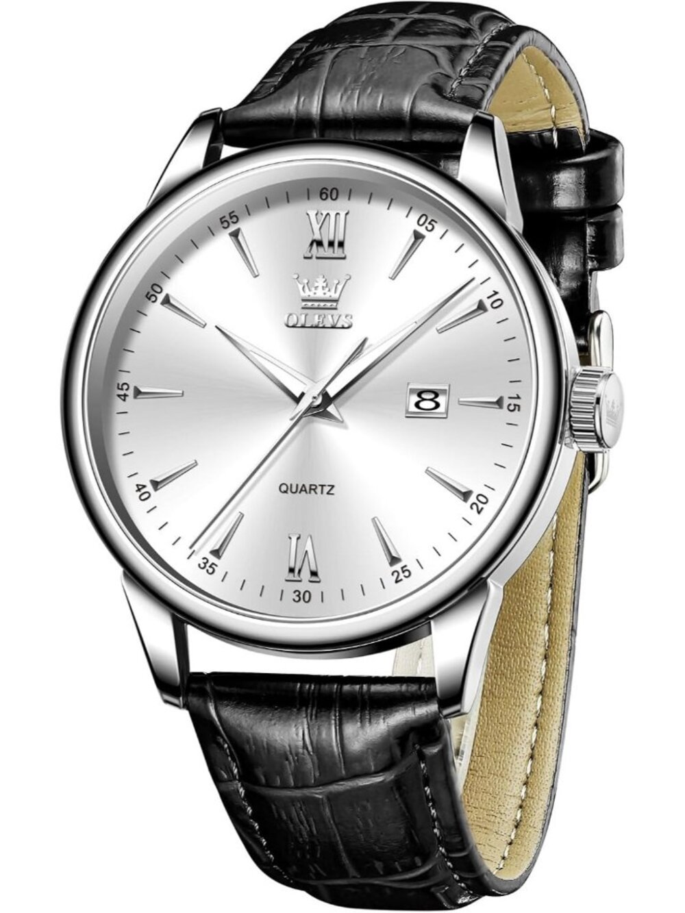 Men's White Classic Analog Casual Luxury Leather Band Quartz Elegant Wrist Watch